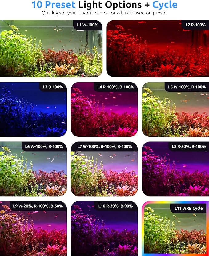 SEAOURA Aquarium LED Light for 48-54in Freshwater Tank, Full Spectrum Aquarium Light for Plant Growth, 6H/8H/12H Timer, WRB 3 Channel Customizable, 10 Brightness & 11 Colors, Adjustable Bracket