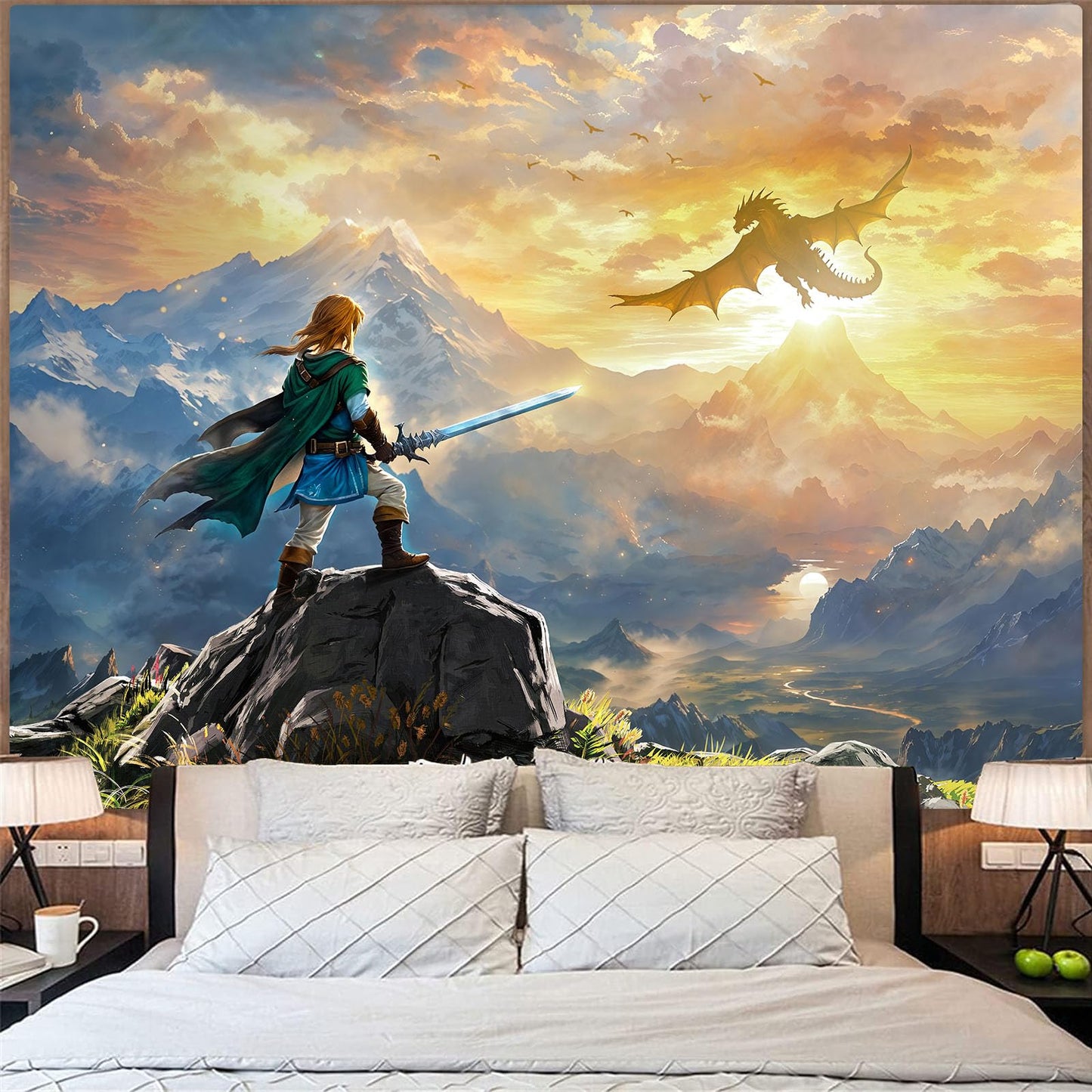 Spenlife Heroic Dragon Landscape Wall Tapestry, Fantasy Mountain Quest Tapestries for Room Decor, Epic Tapestry 60x44 Inch