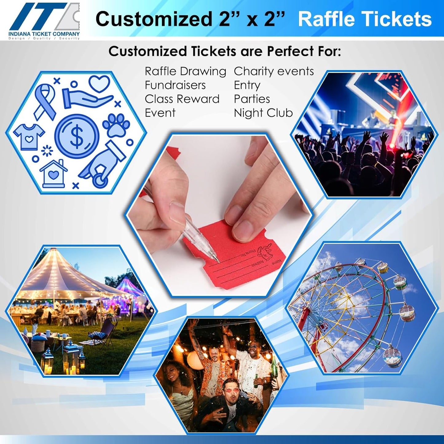 Custom 2” x 2” Billboard Single Roll Ticket, Design Your Roll Tickets with Event Logos, Classroom Rewards, Fundraisers, Door Entry, Raffles, Prizes, Drink/Food Tickets, & More (8 Color Selection)