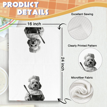 BCUANGD Dog Kitchen Towels Decor Set of 2 - Funny Lowchen Hand Tea Towels, Retro Black Puppy Dog Owner Gifts for Women Men Dish Towel Dishcloths Decorations for Home Kitchen, 16"x24"