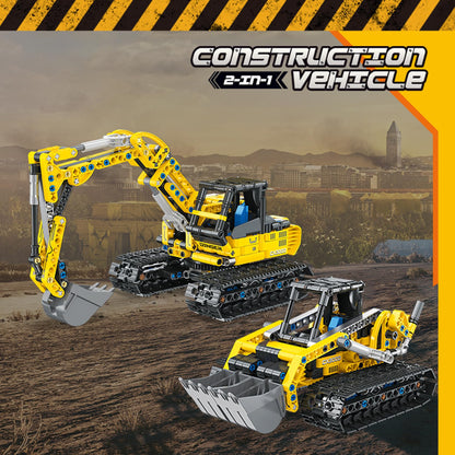 BeepZipp 2-in-1 Excavator & Bulldozer Building Kit - 399 Pieces STEM Educational Construction Toys for Kids, Creative Birthday Gift Idea