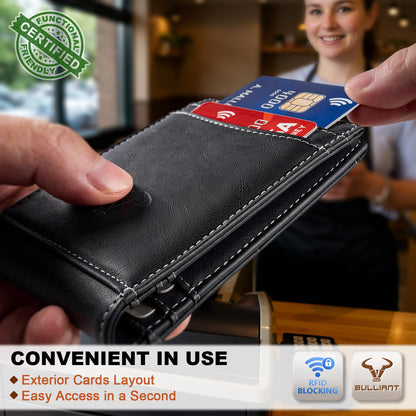 BULLIANT Men Wallet,Magnetic Slim Wallet 10 cards Build-in Bill Folder ID Windows RFID Blocking