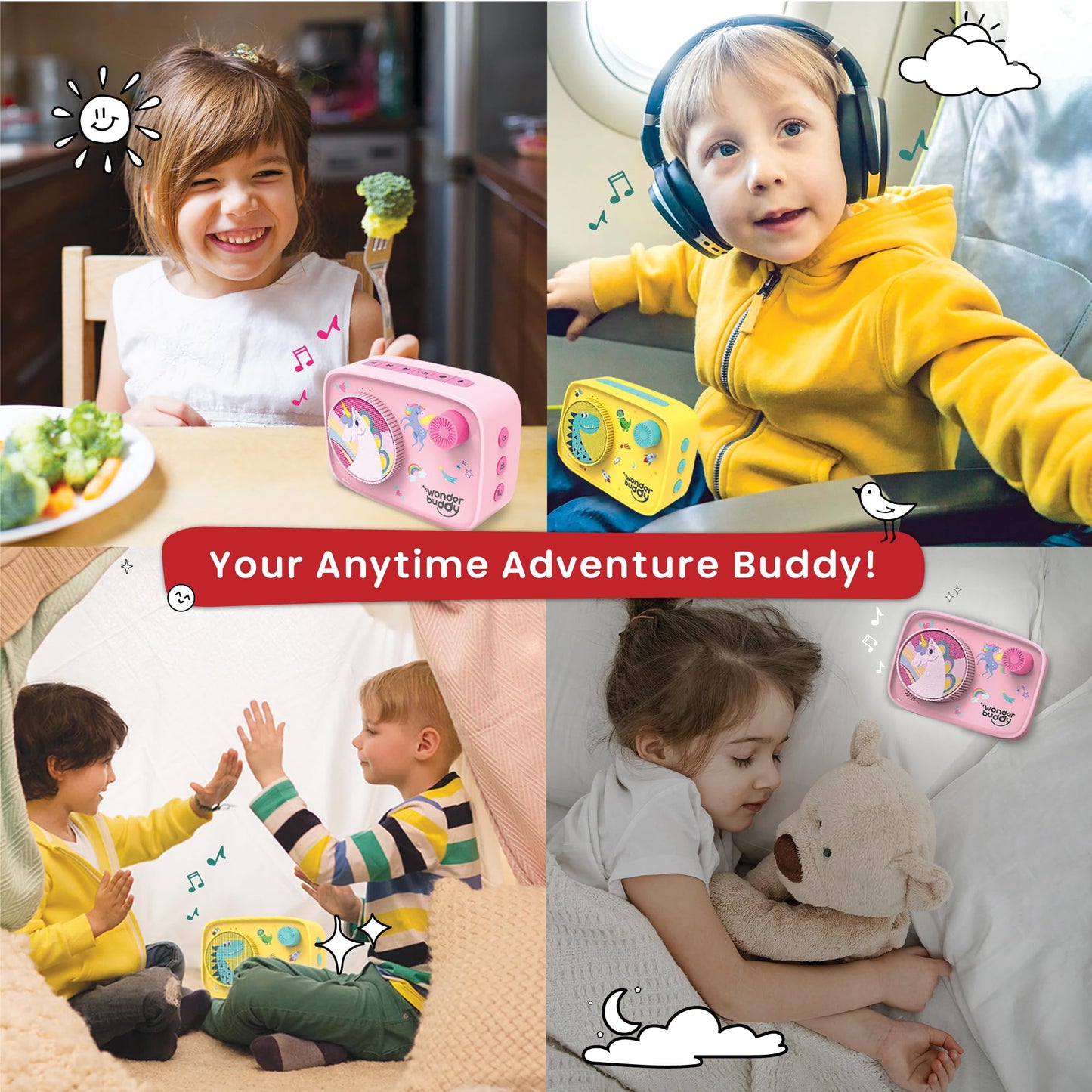 WonderBuddy Kids Story Box Audio Player, 500+ Preloaded Stories & Rhymes with Storybook DIY Art Kit, Voice Recorder, Content Upgrade, Bluetooth, Birthday Gift for Girls 3+ Years- Unicorn