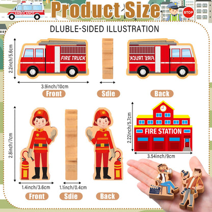 Blosssound 81 Pcs Wooden Community Helpers Toys Wooden Car Town Set Wood People Figures Multicultural Career Wood Blocks for Preschool Classroom Diversity Play Games Educational Activity Supplies