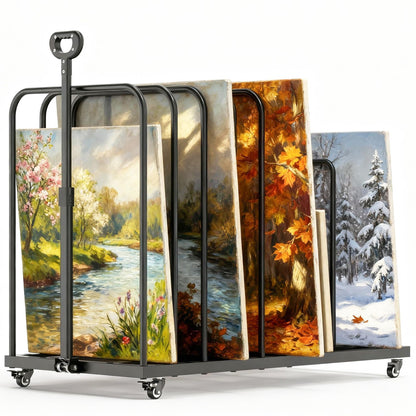 BERPET Heavy-Duty Art Storage Rack with Handle & Wheels, Mobile Metal Organizer for Canvas, Boards, and Artwork – Rolling Art Drying & Display Cart for Studio, Classroom, and Gallery