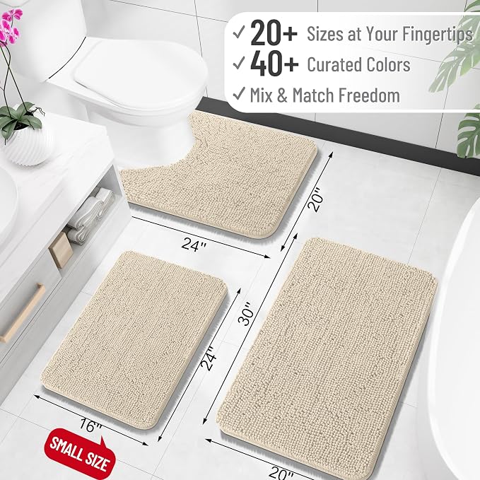 OLANLY Bathroom Runner Rugs 47x24, Extra Soft Absorbent Chenille Bath Rugs, Rubber Backing Quick Dry, Machine Washable Long Bath Mats for Bathroom Floor, Tub and Shower, Home Decor Accessories, Sand