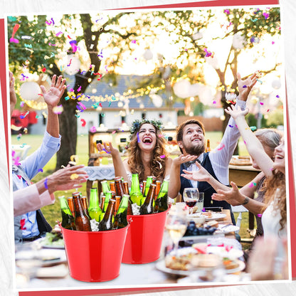 Zopeal 6 Pcs Large Metal Bucket Beer Bucket Galvanized Steel Pail with Handle for Gifts Basket Ice Candy Party(9 x 7 x 7 Inch,Red)