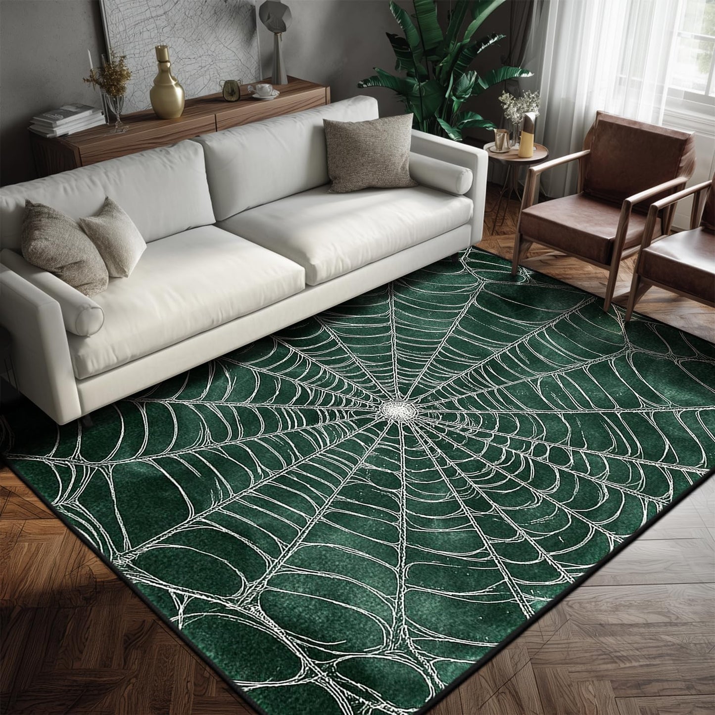 keepcute Spider Web Area Rug 5x7 ft Non-Slip Gothic Rug Spiderweb Floor Carpet Decor for Living Room Bedroom Living Room Study Carpet