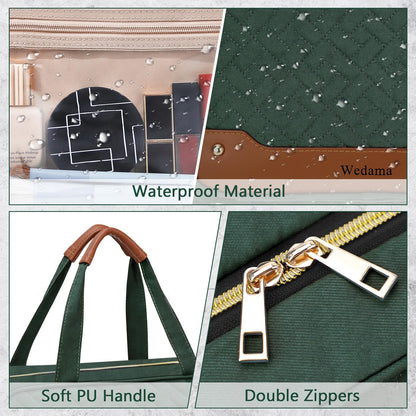 Wedama Toiletry Bag for Women, Hanging Travel Toiletry Bag with Jewelry Organizer Compartment Large Makeup Bag, PVC Waterproof Cosmetic Travel Bag Trips Camping Bathroom, Dark Green