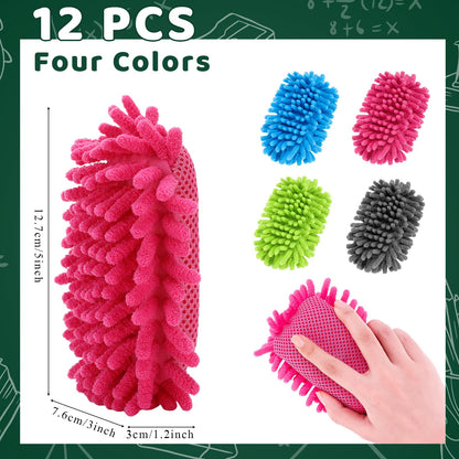 Jspupifip 12 Pcs Dry Erase Shag Eraser - Microfiber Magnetic Whiteboard Eraser for Markers Chalk - Washable Home Classroom Office Supply - Gray Blue Pink Green