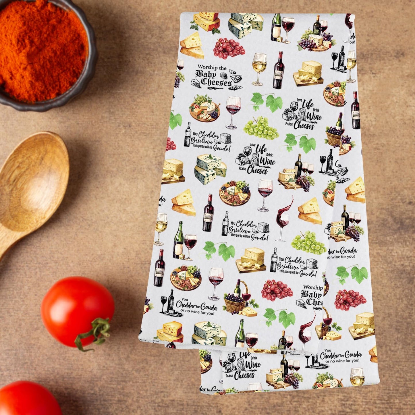 G2TUP Wine & Cheese Kitchen Towels Bartenders Bar Towels Wine & Cheese Lover Gifts Charcuterie Dish Towel (Worship The kt)
