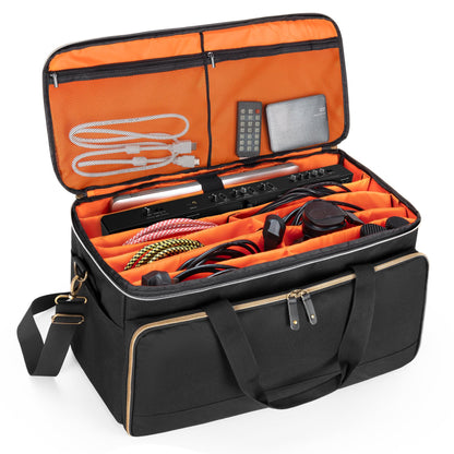 Trunab Large Travel DJ Cable File Bag with Inner Detachable Divider and Padded Compartment for 15.6” Laptop, Cable Organizer Bag for Cords, Sound Equipment, DJ Gear, Musician Accessories