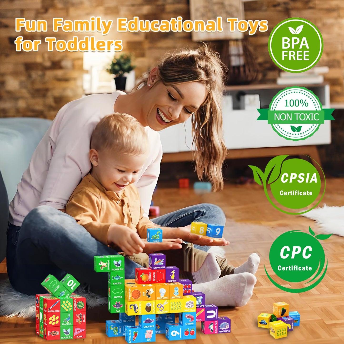 Magnetic Blocks for Toddlers 1-3, 1.4 inch Large Building Blocks Number ABC Learning Toys for 1 2 3 4 5+ Year Old Boys Girls Educational Montessori Toys for Preschool Activities 36PCS STEM Magnet Cube