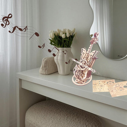 3D Wooden Puzzle for Adults - Cool Cello Music Box DIY Model for Adults to Build Wood Crafts Mechanical Puzzle Building Kits for Age 14+Years Old