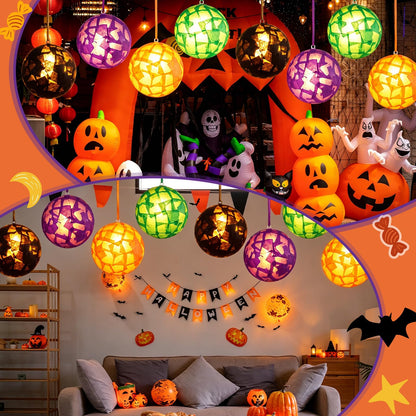 Simgoing 12 Sets Halloween Crafts with LED Candlelight DIY 3D Tissue Paper Lantern Hanging Decoration Suncatchers Lanterns Craft Kits for Halloween Party Decors Home Activity
