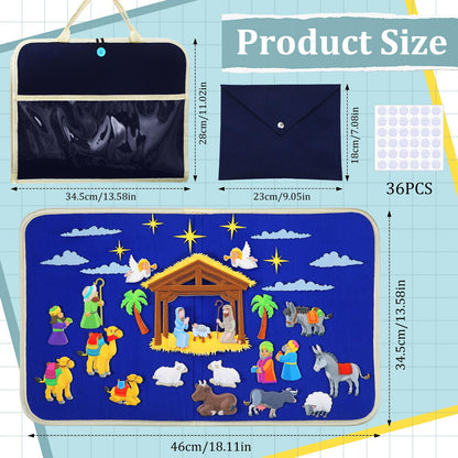 Yilloog Nativity Bible Felt Board Jesus Birth Felt Story Board Set Stories for Preschool, 32 Pcs Birth of Jesus Figures Nativity Stories Kit for Toddler Classroom Storytelling Activity(Classic Style)