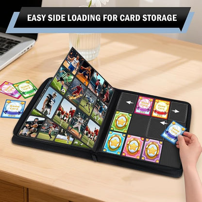 12 Pocket Zipper Trading Card Binder, 720 Large Capacity Side Loading Non-Ring Card Album, Double Sided Acid-Free Card Protector Binder for TCG, MTG, Sport Card, Navy Blue