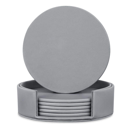 6 Pieces Grey Coasters, Coasters for Drinks with a Holder Cup Mat Pad Protect Furniture from Coffee or Tea Marks(Grey, Round)