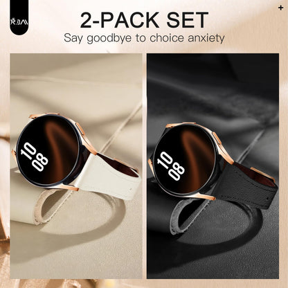JR.DM 2 Pack Slim Leather Bands Women Compatible with Samsung Galaxy Watch 7/6/5/4/Active 2/4 Classic/6 Classic/5 Pro/FE 40mm 42mm 43mm 44mm 45mm 46mm 47mm, Top Leather Soft Watch Thin Straps，20mm