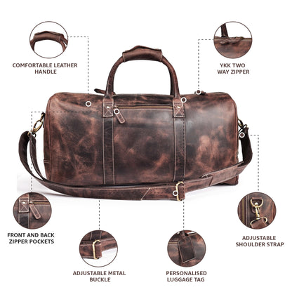 Leather Village Leather Duffel Bags for Men & Women-Stylish Travel Weekender Carry-On Sports Gym Overnight Luggage Bag - 20 Inch - Rustic Brown