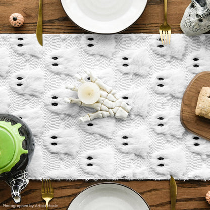 Artoid Mode Ghost Soft Plush Faux Fur Jacquard Halloween Table Runner, Holiday Kitchen Dining Table Decoration for Home Party Decor 13x90 Inch