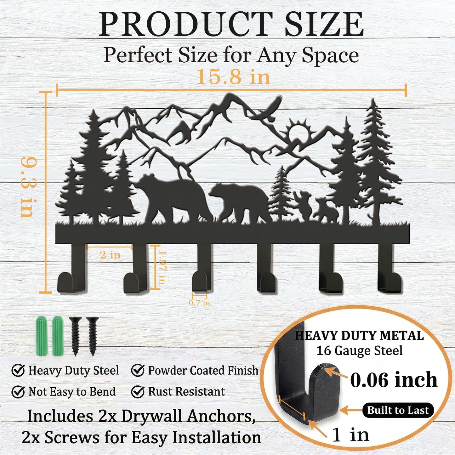 SIFZYJGN Metal Bear Coat Rack Wall Mount Cabin Coat Hanger Coat Hooks & Hat Hanger for Wall, Rustic Cabin Decor Wildlife Bear Hooks for Backpacks, Bags & Towels, Entryway Organizer