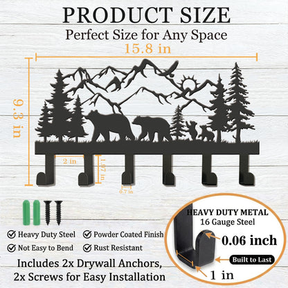 SIFZYJGN Metal Bear Coat Rack Wall Mount Cabin Coat Hanger Coat Hooks & Hat Hanger for Wall, Rustic Cabin Decor Wildlife Bear Hooks for Backpacks, Bags & Towels, Entryway Organizer
