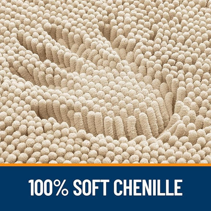 OLANLY Toilet Rugs U-Shaped 20x20, Extra Soft Absorbent Chenille Contour Bathroom Rugs for Toilet, Dry Quickly, Machine Washable, Non-Slip Bath Mat, Beige