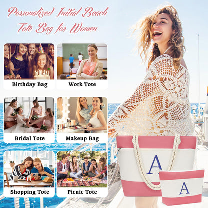 YOOLIFE Personalized Beach Bag - Monogram Beach Tote Swim Pool Bag for Travel Essentials, Personalized Birthday Gifts for Women Her Best Friend Female Gift Idea Girlfriend Birthday Gifts J