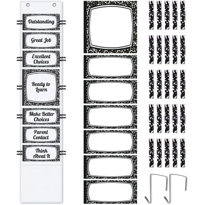 AmazingSpark 57 Pcs Classroom Behavior Chart for Student Management Kids Tracking Chart Hanging Creative Bulletin Board with 40 Clips for School Preschool Child Care(Black Composition Book)