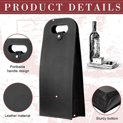 FillTouch 6 Pcs Double Wine Bag Reusable Leather Wine Tote Carrier 2 Bottle Portable Gift Bags Champagne Beer Bags for Valentine Father's Day Thanksgiving Christmas Birthday Party(Black)