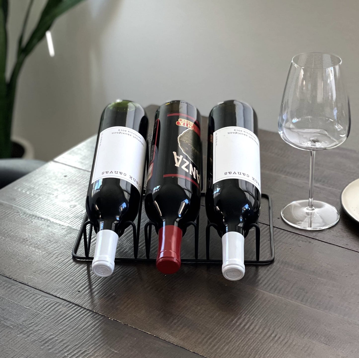 Countertop 3-Bottle Wine Holder - Modern Matte Black Metal Wine Rack - No Assembly Required