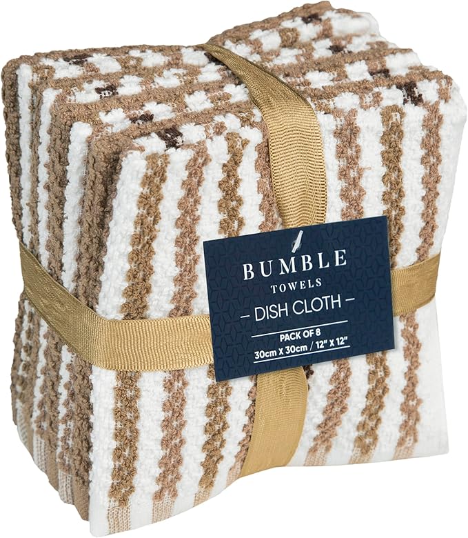 Bumble Towels Premium Dish Cloths 12"x12" | 100% Natural Ring Spun Cotton Tea