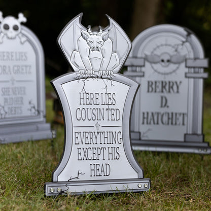 3-D Metal Halloween Ghost XL 17" Tombstone w Stakes -BERRY D HATCHET- Durable, Rustproof, UV Raised Printing- Upgrade Your Haunted House Mansion w Cemetary Lawn Decor- No More Flimsy Foam Graveyards