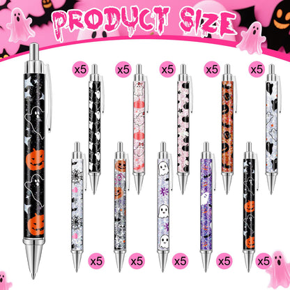 Motipuns 50 Pcs Halloween Pens Bulk Pink Ghost Ballpoint Pens Spooky Cartoon Cute Ghost Bat Halloween Holiday Gifts for Home Office School Writing Stationery Supplies