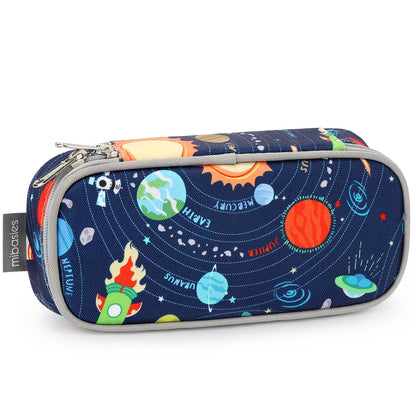 mibasies Boys Pencil Case for Kids, Multi-Slot Pencil Pouch, Galaxy LightGray
