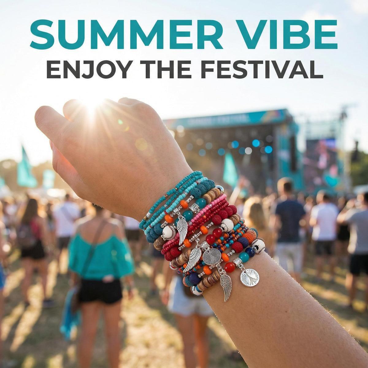 Msndnjr Beaded Bracelets for Women -Boho Beaded Bracelet Stack for Women, 6-Piece Stackable Stretch Bracelets Set, Colorful Layered Beaded Bracelets for Summer Beach & Festivals