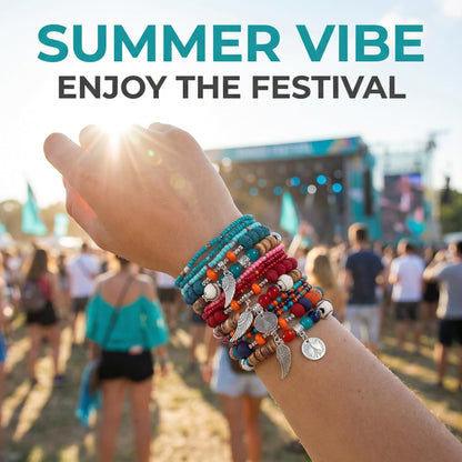 Msndnjr Beaded Bracelets for Women -Boho Beaded Bracelet Stack for Women, 6-Piece Stackable Stretch Bracelets Set, Colorful Layered Beaded Bracelets for Summer Beach & Festivals