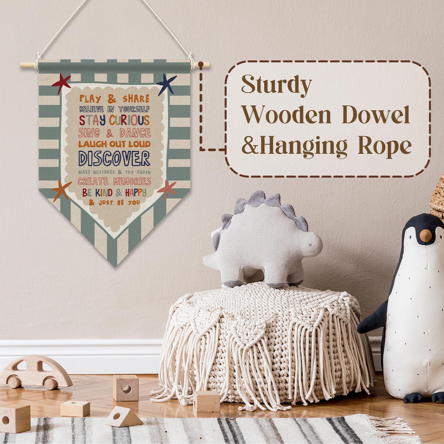 RUKUPA Kids Positive Affirmations Wall Art Decor, Playroom Hanging Pennant Flag, Inspirational Retro Nursery Wall Art Poster Hanger for Kids Boys Girls Room Bedroom Playroom Decor, 11x15 Inch