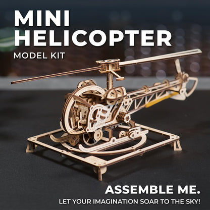 UGEARS Wooden 3D Puzzles for Adults - Easy Mini Helicopter Model Kit – Experience Aerial Innovation with Mechanical Puzzles DIY Kits for Adults - Ideal for Hobbyists, Aviation Enthusiasts - 167 Pcs