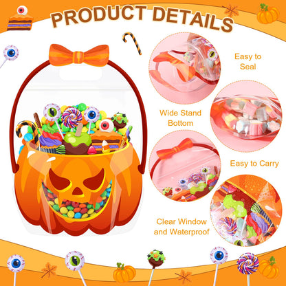 Fuutreo 36 Pcs Halloween Bags Plastic Halloween Goodie Bags with Handles Scary Holiday Sealed Pouch Sealing Pumpkin Treat Candy Pouch for Scary Holiday Party Candy Gift Supplies Decoration(Pumpkin)