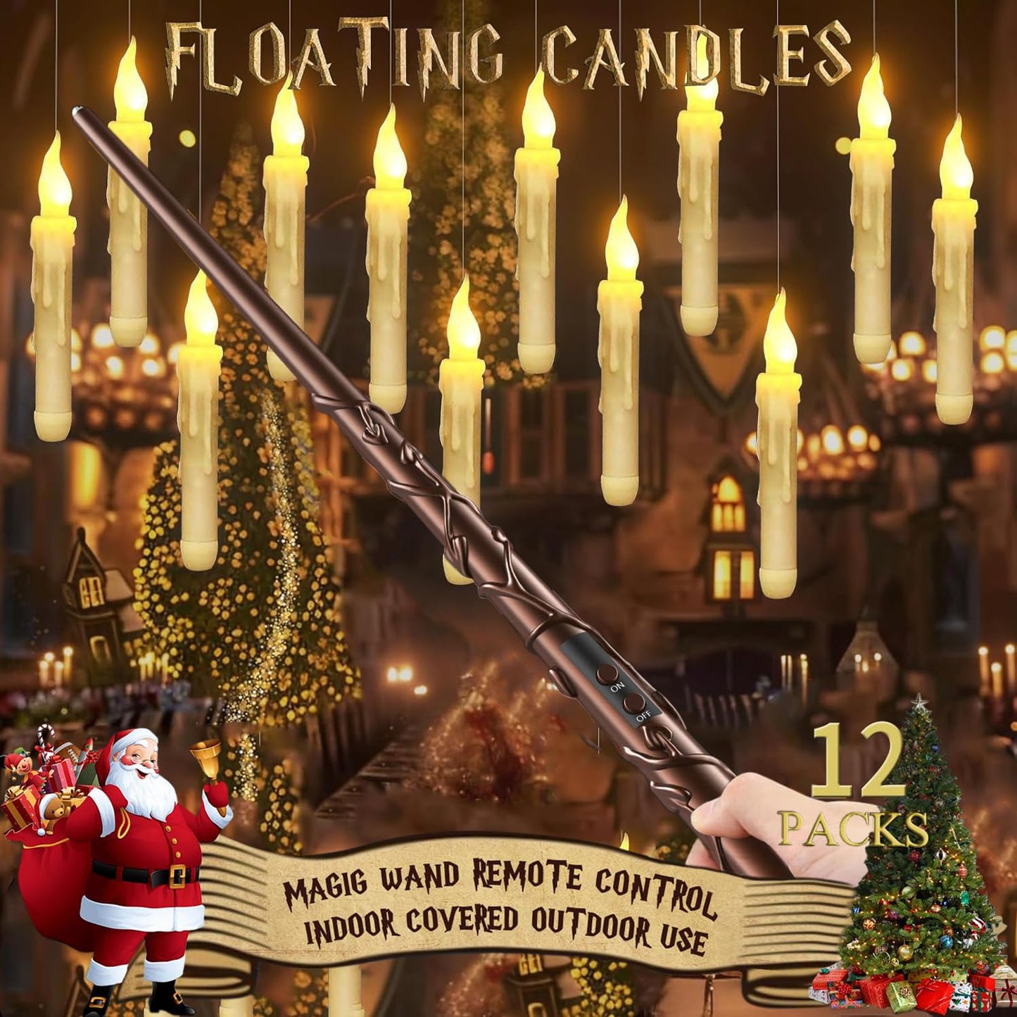 SOONEEDEAR Harry Floating Battery Operated Flameless Hanging Candle Lights with Potter Magic Wand Remote, Floating Candles with Remote, Hanging Decor for Home Classroom Birthday Party Church