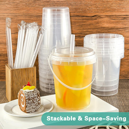 30Set 34oz Drink Buckets with Lids and Straws, Plastic Cups with Lids Straw