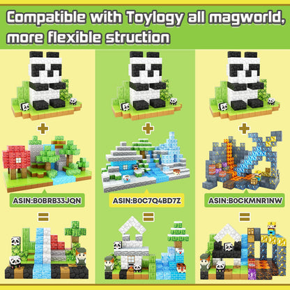Magnetic Blocks-Build Mine Magnet World Panda Edition, Magnetic Tiles Building Blocks for Boys & Girls Age 3-5 4-8 5-7, Kids STEM Sensory Learning Outdoor Toys for 3+ Years Old Girls Boys Gifts