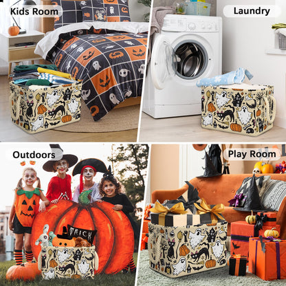 Casuru Halloween Ghost Basket Pumpkin Black Bat Boo Spooky Basket with Handles Foldable Halloween Gifts Storage Bins Boxes for Party Home Bedroom Decor