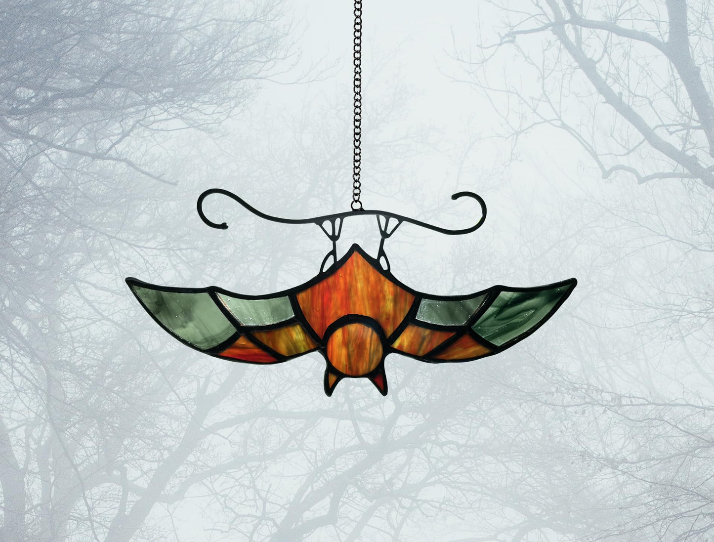 Bat Decor Stained Glass Window Hanging Suncatcher for Window,Halloween Bat Decoration 6.9 inch