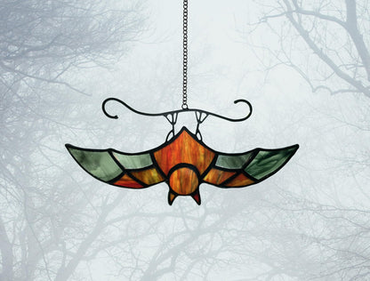 Bat Decor Stained Glass Window Hanging Suncatcher for Window,Halloween Bat Decoration 6.9 inch