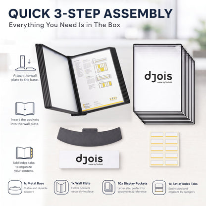 Tarifold Desktop Document Display Stand & Reference Organizer, 10 Double-Sided Polypropylene Pockets, 20 Sheet Capacity, Easy-Load Design, Letter Size, Made in Denmark, Black