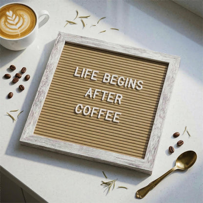 C CRYSTAL LEMON Rustic Cappuccino Felt Letter Board 10x10 Inch, 336 Letters Numbers and Symbols, Changeable Message Board with Wood Frame, Wall Mount or Stand