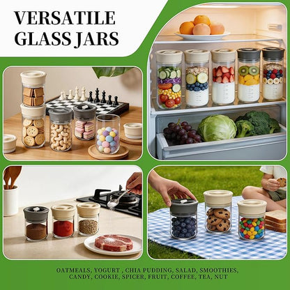 Glass Overnight Oats Containers with Lids - 2 Pack Airtight Food Storage Containers with Twist Lock, Coffee Canister, Leakproof Canning jars Wide Mouth for Chia Pudding & Yogurt, Tea